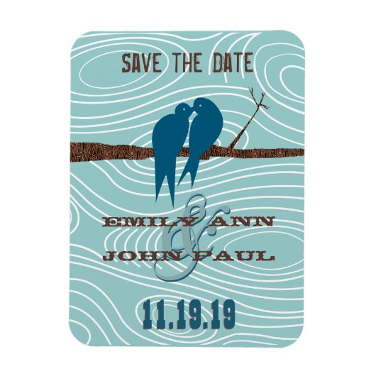 Aquamarine Niedliche Kissing Love Birds im Baum Magnet (Vertikal)