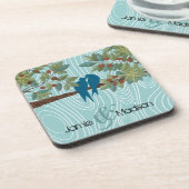 Aquamarine Niedliche Kissing Love Birds im Vogelkä Untersetzer (Linke Seite)