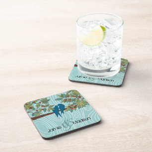 Aquamarine Niedliche Kissing Love Birds im Vogelkä Untersetzer