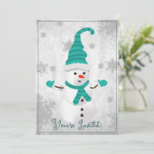 Aquamarine Niedliche Snowman Weihnachts-Party Einl Einladung (Stehend Vorderseite)