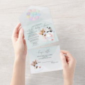 Aquamarine Niedliche Tiere in Masken Virtual Baby All In One Einladung (Abreißen)