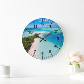 Aquamarine ocean And Beach Theme Große Wanduhr (Zuhause)