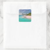 Aquamarine Ocean Tropical Beach Candle Business Quadratischer Aufkleber (Tasche)
