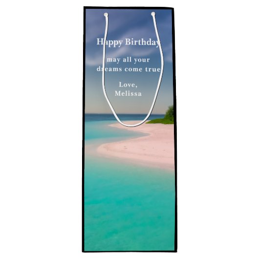 Aquamarine Ocean Tropical Beach Scenic Birthday Geschenktüte Für Weinflaschen (Vorderseite)