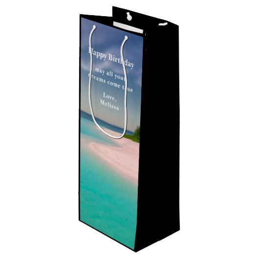Aquamarine Ocean Tropical Beach Scenic Birthday Geschenktüte Für Weinflaschen (Vorderseite Schrägansicht)