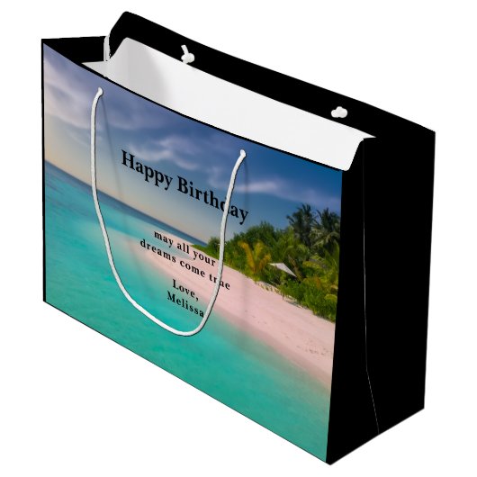 Aquamarine Ocean Tropical Beach Scenic Birthday Große Geschenktüte (Vorderseite Schrägansicht)