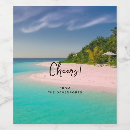 Aquamarine Ocean Tropical Beach Scenic Cheers Weinetikett (Einzelnes Label)
