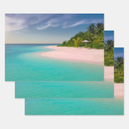 Aquamarine Ocean Tropical Beach Scenic Geschenkpapier Set
