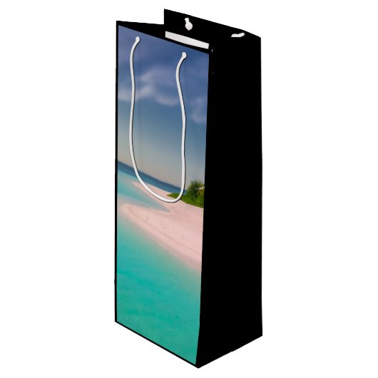 Aquamarine Ocean Tropical Beach Scenic Geschenktüte Für Weinflaschen (Vorderseite Schrägansicht)