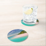 Aquamarine Ocean Tropical Beach Scenic Runder Pappuntersetzer<br><div class="desc">Paper (sturdy pulp board) coasters with a beautiful photograph. A scenic tropical beach with aquamarine water and a white sandy beach with a lush forest in the back.</div>