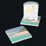 Aquamarine Ocean Tropical Beach Scenic Steinuntersetzer<br><div class="desc">A stone coaster with a beautiful photograph. A scenic tropical beach with aquamarine water and a white sandy beach with a lush forest in the back.</div>