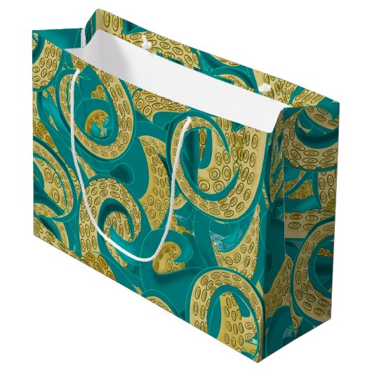 Aquamarine Octopus-Geschenktasche Große Geschenktüte (Vorderseite Schrägansicht)