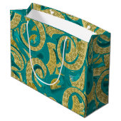 Aquamarine Octopus-Geschenktasche Große Geschenktüte (Rückseite Schrägansicht)