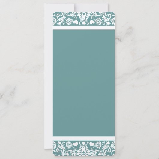 Aquamarine oder farbige Damaskus-Wirbel Hochzeitsf Einladung (Rückseite)