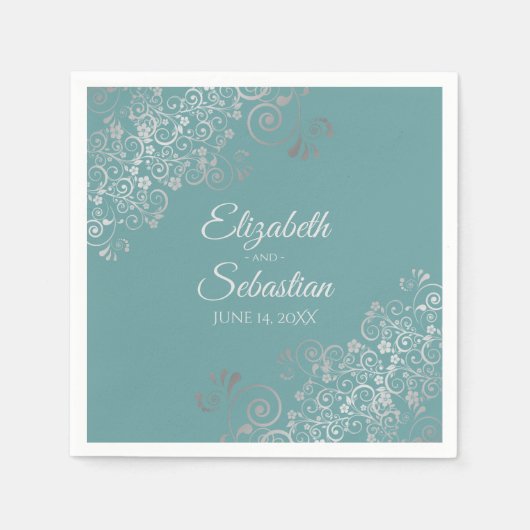 Aquamarine oder türkisfarbene Silver Frills Elegan Serviette (Vorderseite)
