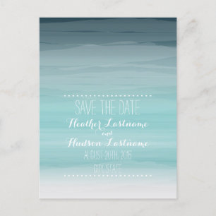 Aquamarine Ombré Beach Wedding Save the Date Ankündigungspostkarte