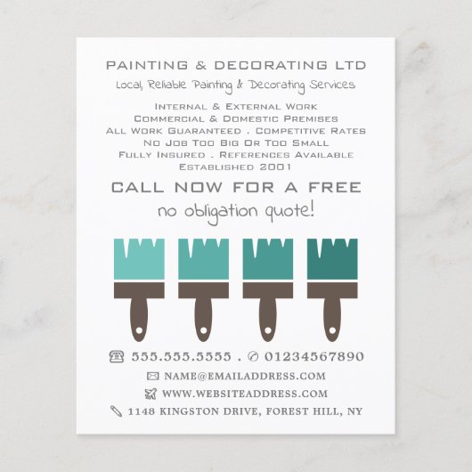 Aquamarine Ombre Pinsel, Maler und Dekorator Flyer (Vorne)