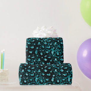 Aquamarine Ombre- und Black Glam Glitzer Leopard S Geschenkpapier