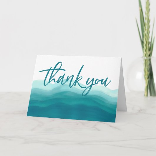 Aquamarine Ombre Watercolor Wave Wedding | Dankeskarte (Vorderseite)