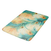 Aquamarine Orange Cream Peacock Feathers Badematte (Schrägansicht)