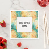 Aquamarine Orange Cream Peacock Feathers Serviette (Beispiel)