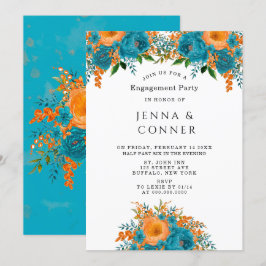 Aquamarine Orange Painted Floral Engagement Party Einladung