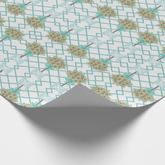 Aquamarine Orange Topiary Robin's Egg Blue Wrappin Geschenkpapier (Ecke)