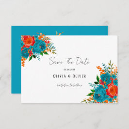 Aquamarine Orangefarbene Blütenhochzeit rettet das Save The Date