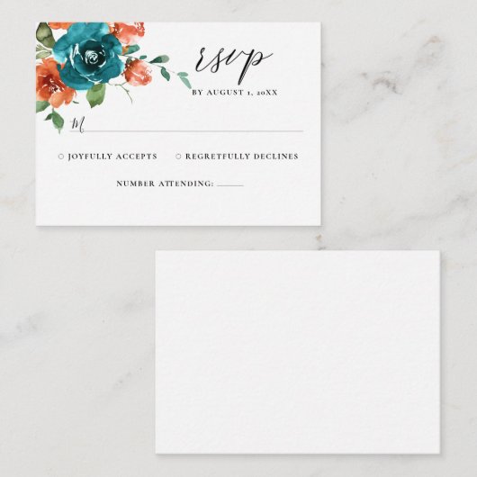 Aquamarine Orangefarbene Hochzeit im Wasser Begleitkarte (Vorne/Hinten)