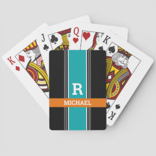 Aquamarine orangefarbene und schwarze Streifen, fe Spielkarten