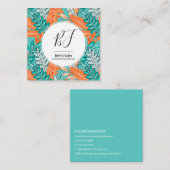 Aquamarine & orangefarbene Urbane Jungle Blätter V Quadratische Visitenkarte (Vorne/Hinten)