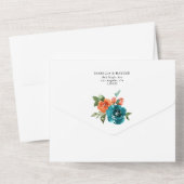 Aquamarine Orangen-Rost-Blume Rustikale Hochzeit R All In One Einladung (Rückseite)