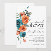 Aquamarine Orangenblumen Moderne Rosthochzeit Einladung (Vorne/Hinten)