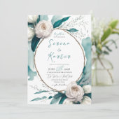 Aquamarine Ovale Hochzeit mit weißer Wasserfarbe Einladung (Stehend Vorderseite)