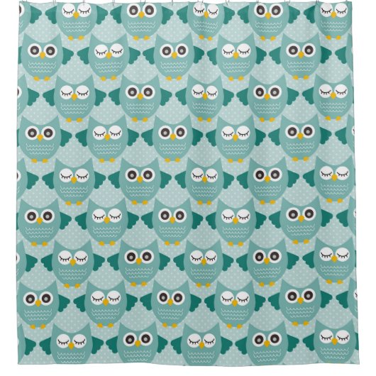 Aquamarine Owls Duschvorhang (Vorderseite)