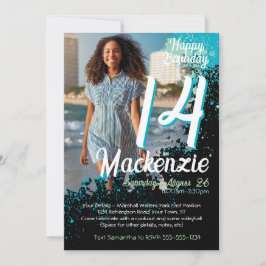 Aquamarine Paint Spritzer Foto 14. Geburtstag Einl Einladung