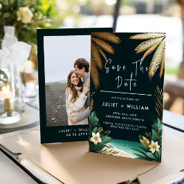 Aquamarine Palm Beach Green and Gold Hochzeit Save The Date