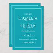 Aquamarine Peacock Blue MONOCHROME Hochzeit Einladung (Vorne/Hinten)