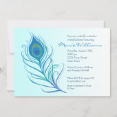 Aquamarine Peacock Feather Bridal Dusche Einladung (Vorderseite)