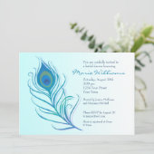 Aquamarine Peacock Feather Bridal Dusche Einladung (Stehend Vorderseite)