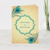 Aquamarine Peacock Feathers QR Code Indische Hochz Einladung (Vorderseite)
