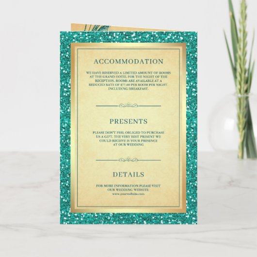 Aquamarine Peacock Feathers QR Code Indische Hochz Einladung (Rückseite)