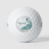 Aquamarine Peacock Personalisierte Golfbälle (Vorderseite)