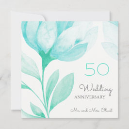 Aquamarine Peonies Hochzeitstag 50 Jahre Einladung