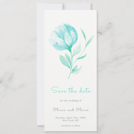 Aquamarine Peonies Save the Date Einladung (Vorderseite)