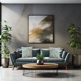 Aquamarine Peonings auf natürlichem Taupe Kissen