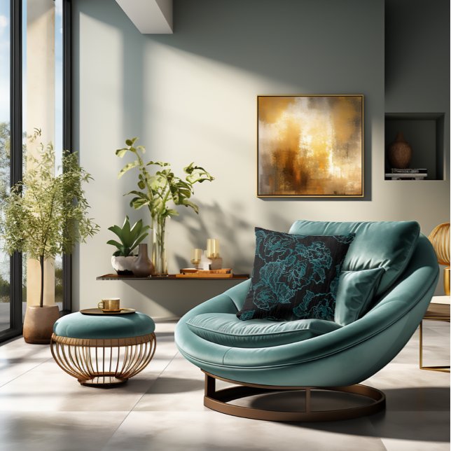 Aquamarine Peonings auf schwarzem Kissen (Von Creator hochgeladen)