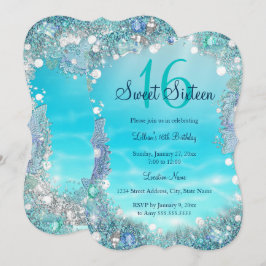 Aquamarine Perlen des Blauen Ozeans Sweet 16 Party Einladung