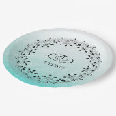 Aquamarine Personalisierte Hochzeitspapier-Teller Pappteller (Schrägansicht)