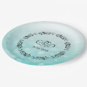 Aquamarine Personalisierte Hochzeitspapier-Teller Pappteller (Schrägansicht)